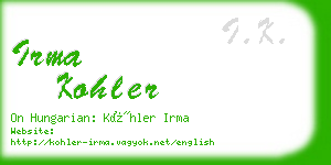 irma kohler business card